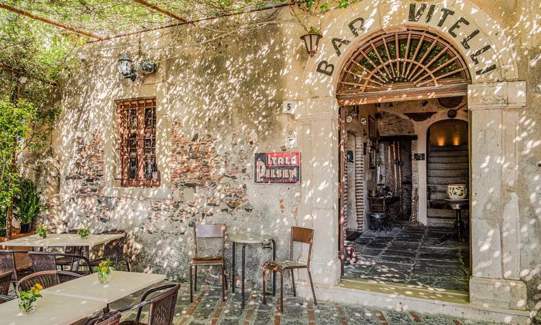 A must stop for an aperitif at the famous Bar Vitelli, in the town of Savoca. bar vitelli the godfather sicily