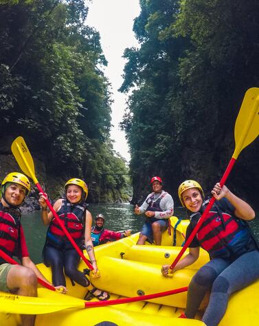 Rafting in the Pacuare River waterfall.