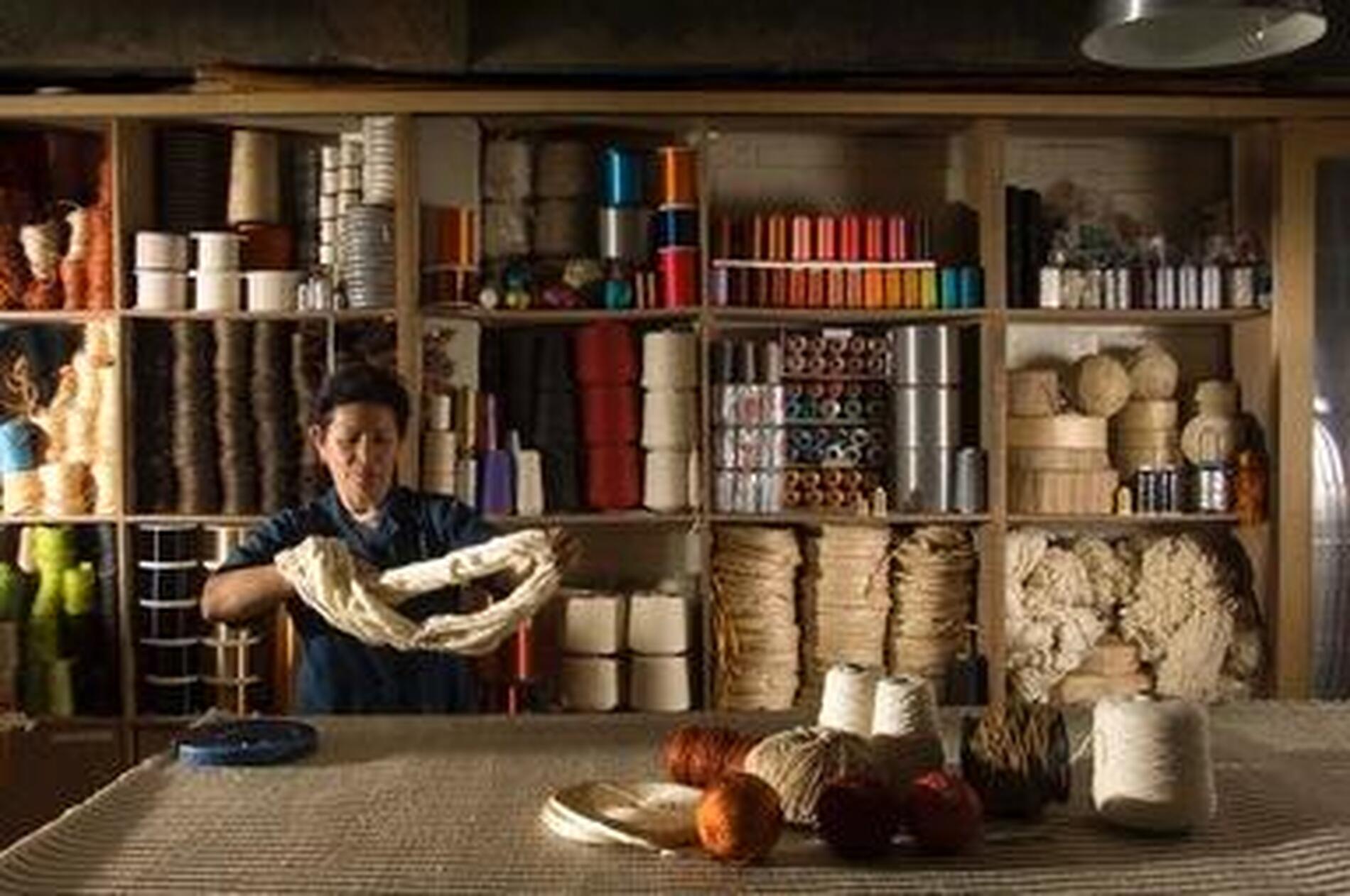 Jorge Lizarazo's workshop, located in an old warehouse south of Bogota, accumulates hundreds of fibers from different parts of the world. jorge lizarazo designed textile hechizoo bogotá colombia