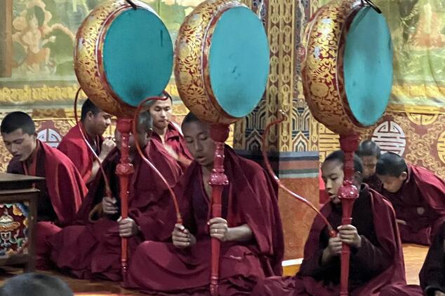 Monks of the monastery in Bhutan.