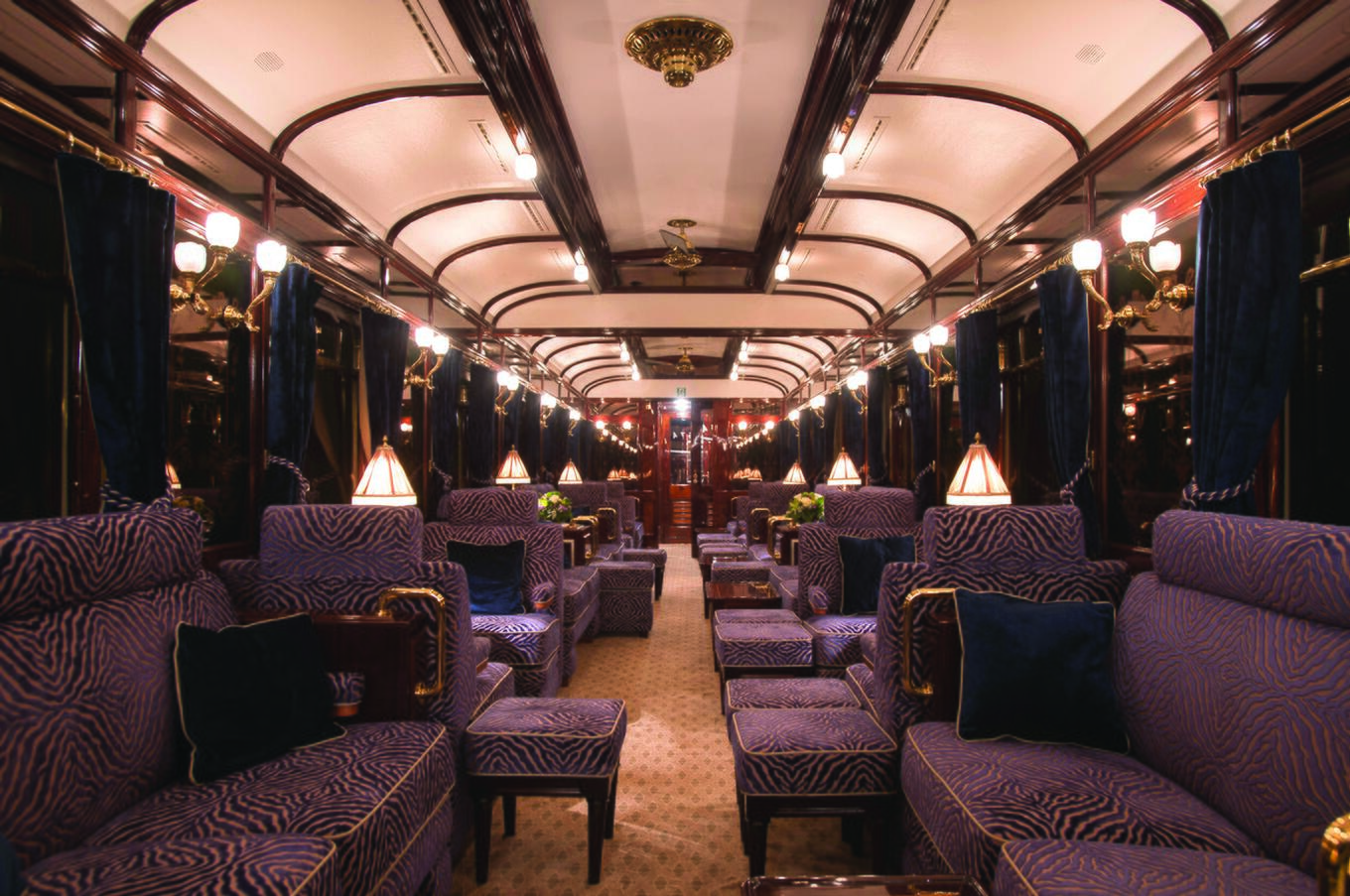 The interior of the VSOE carriages maintain the art deco aesthetics of the original train. luxury travel orient express train Agatha Christie Orient Express