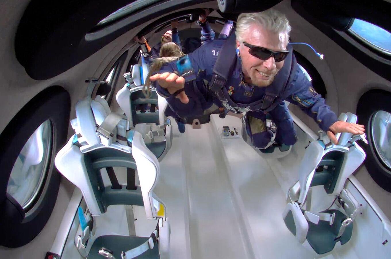 Sir Richard Branson experiencing a few seconds of weightlessness aboard the VSS Unity 22 spacecraft. Photo: Virgin Galactic richard branson virgin galactic