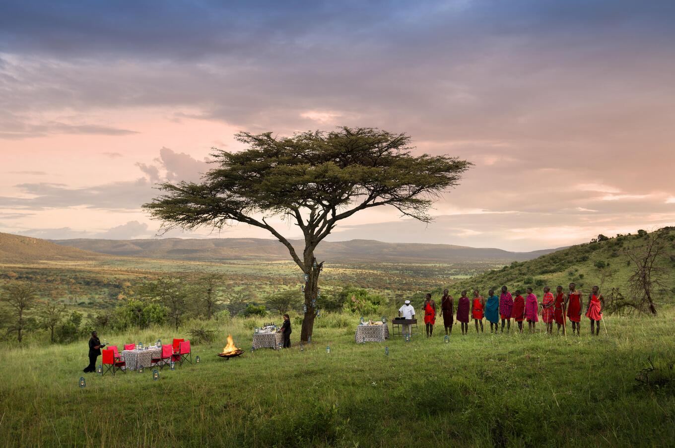 On some safaris, lunch stops are arranged like the one pictured here. Photo: Kleins Camp. Tanzania-Kleins-Camp