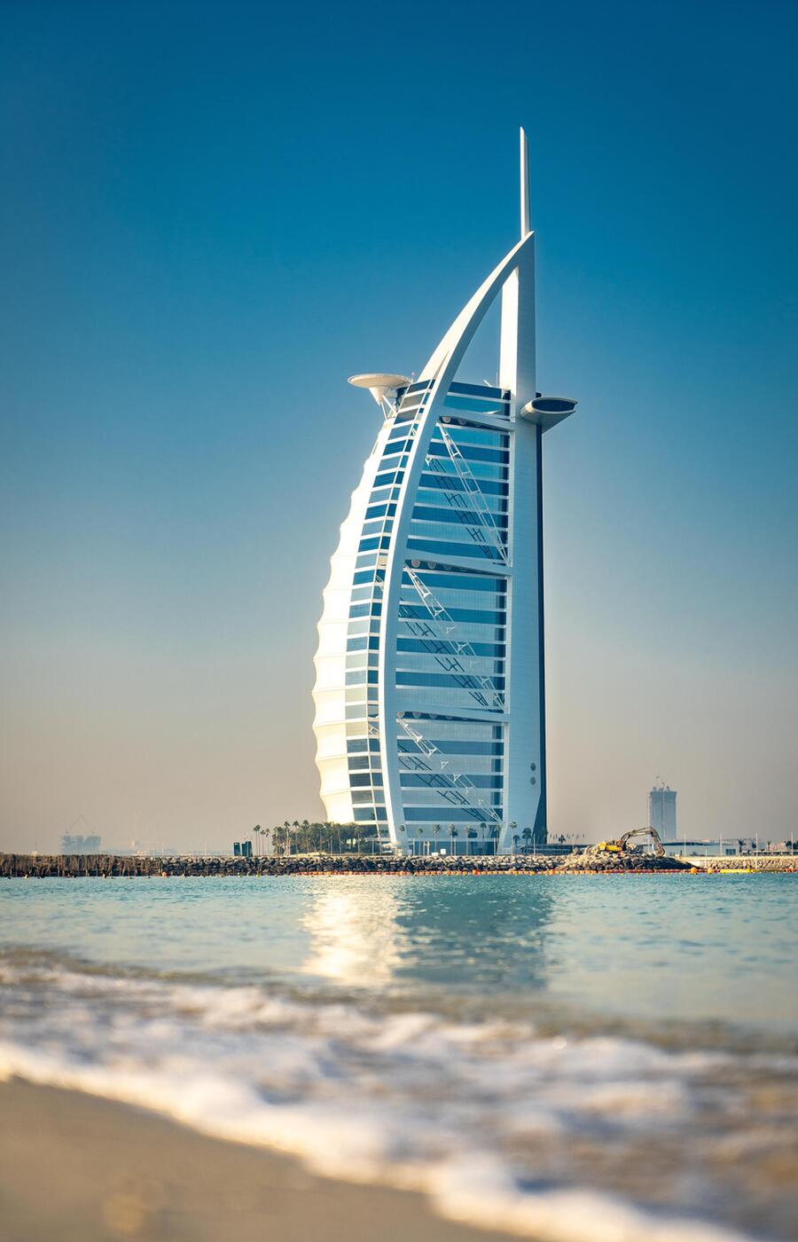 Burj Al Arab hotel, a 321-meter building built on an artificial island. luxury trip arab emirates dubai hotel burj al arab