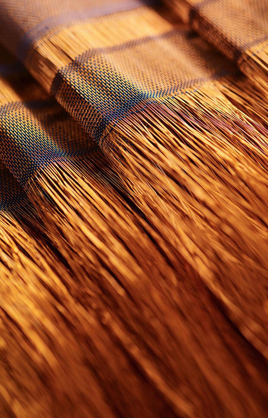 Jorge Lizarazo's textile designs are characterized by mixing natural fibers with metal threads such as copper. jorge lizarazo designer luxury textile Colombia