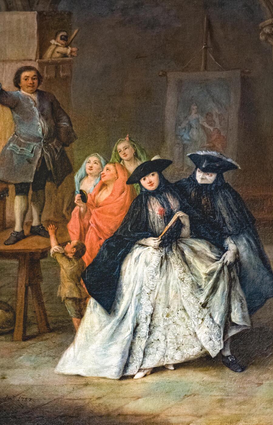 The costumbrist painter Pietro Longhi portrayed scenes of the Venice carnival in the 18th century. pietro longhi venetian carnival
